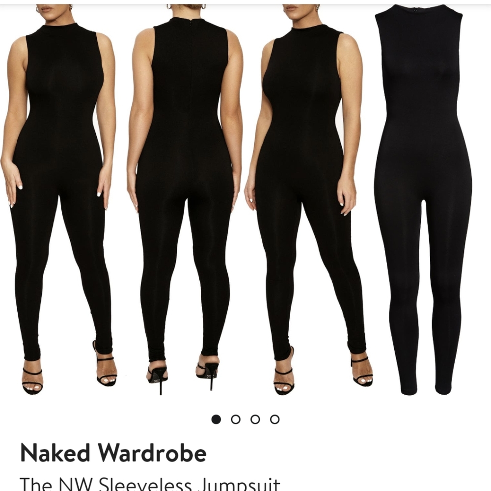 Naked Wardrobe Black Mock Neck Sleeveless Catsuit Bodysuit L
